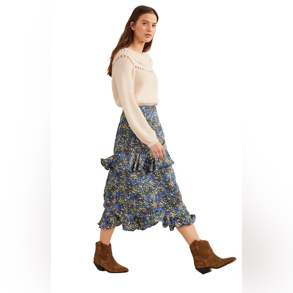Boden Blue Floral Midi Skirt